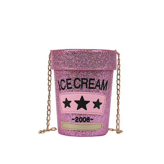 Playful Ice Cream Carton Sequin Crossbody Bag