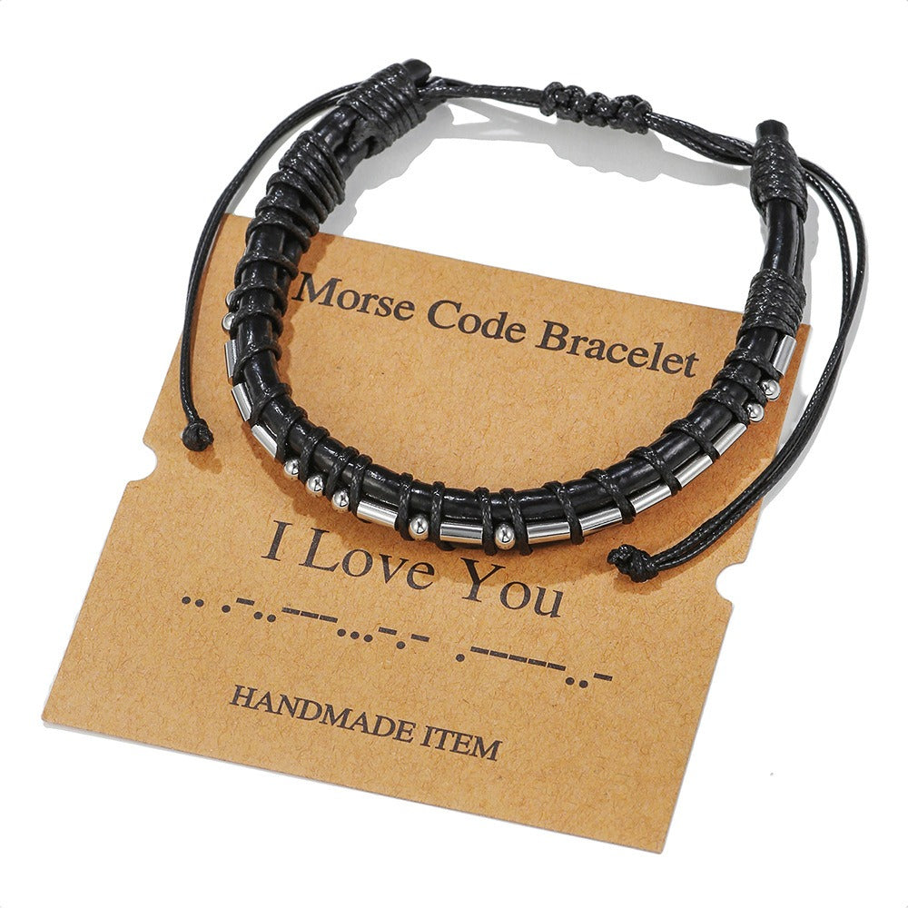 Harajuku Style Leather & Stainless Steel Alphanumeric Couple Bracelet
