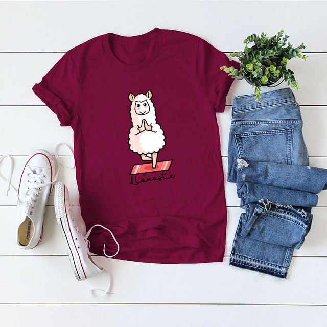 Summer Cotton T-Shirt for Women Plus Size 5XL White Cute Cartoon Sheep Graphic Tee