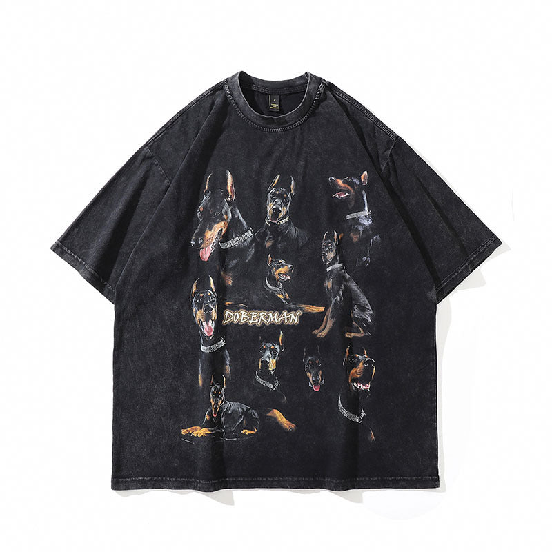 Vintage Dachshund Print Cotton Tee - Harajuku Style