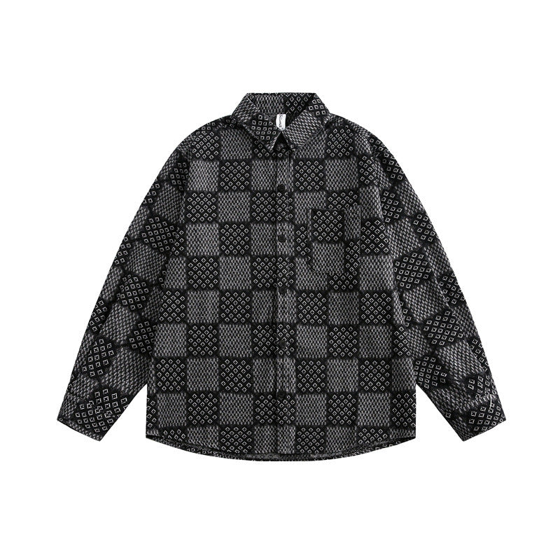 Harajuku Plaid Patchwork Lapel Shirt - Unisex Long Sleeves