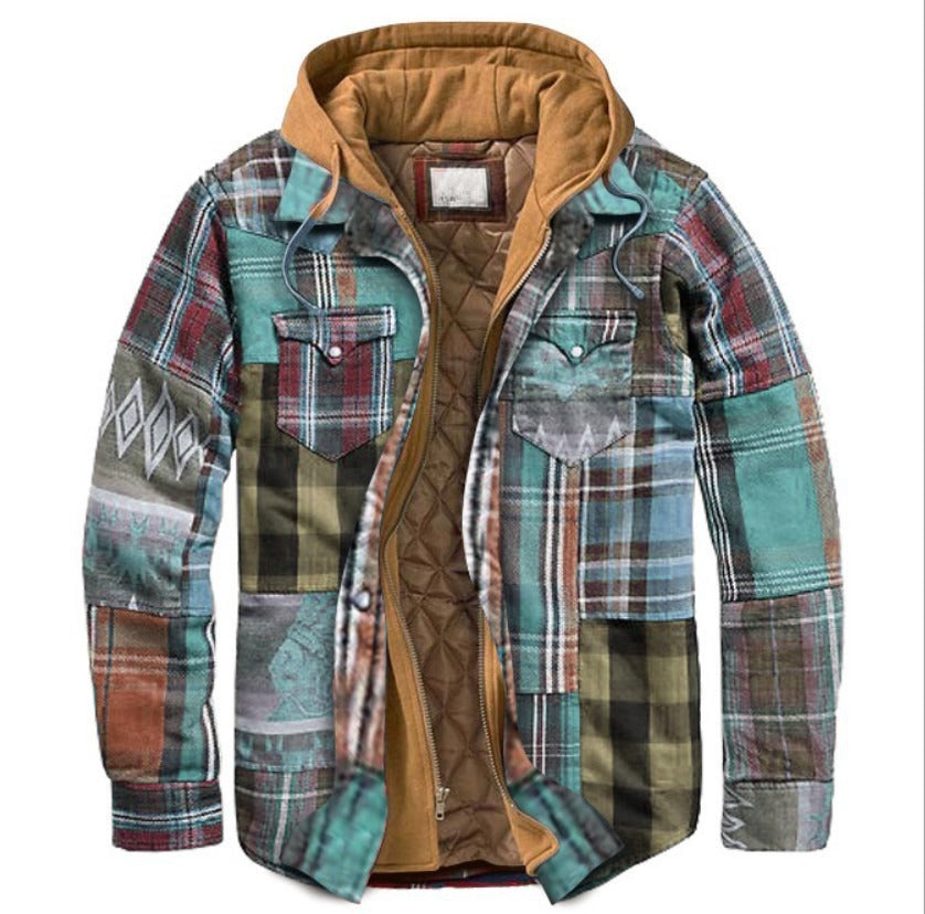 Men's Harajuku Plaid Jacket - Cotton 3D Printed Coat