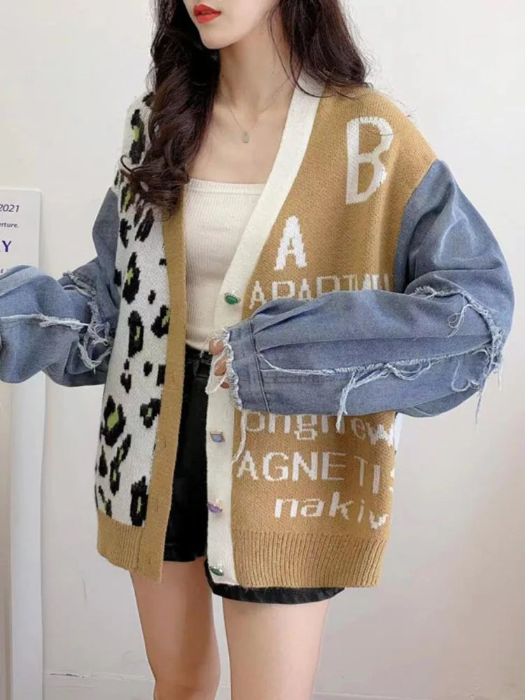 Temperament Leopard Jacquard Cardigan