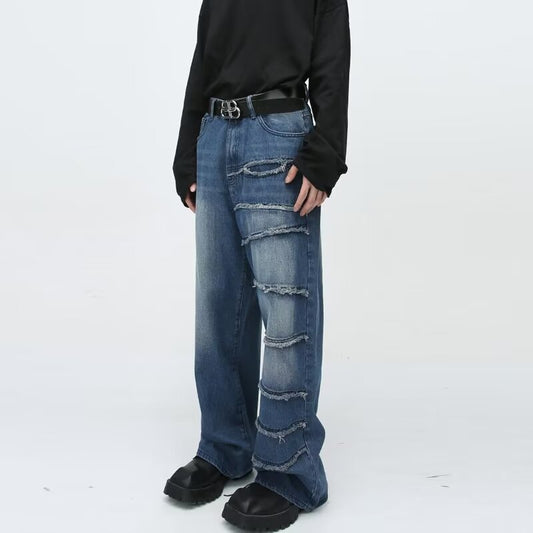 Harajuku Style Patchwork Jeans - Unisex Wide Leg Pants
