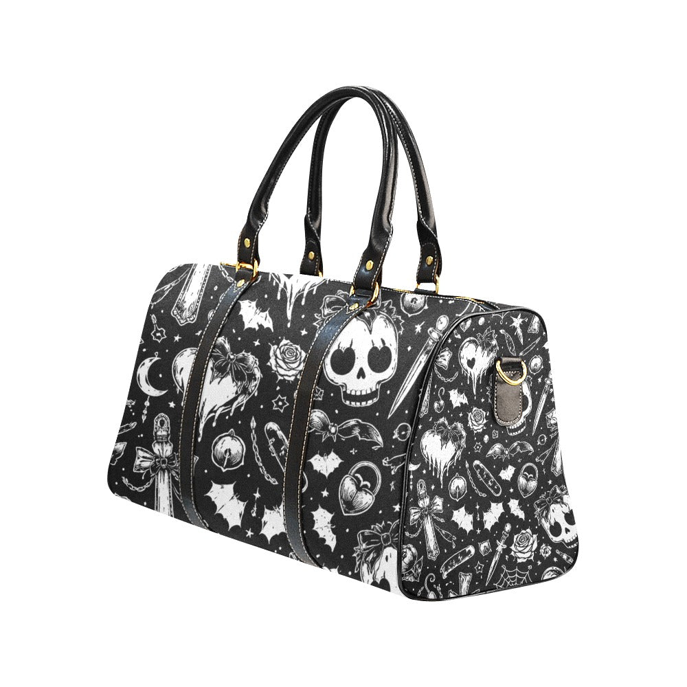 Skulls Goth Pattern Duffle Travel Bag Black (Small)