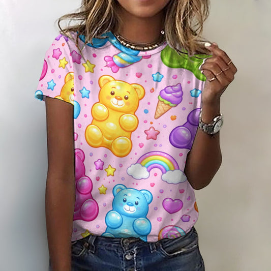 Harajuku Gummy Bear Pattern Women's 100% Cotton T-Shirt