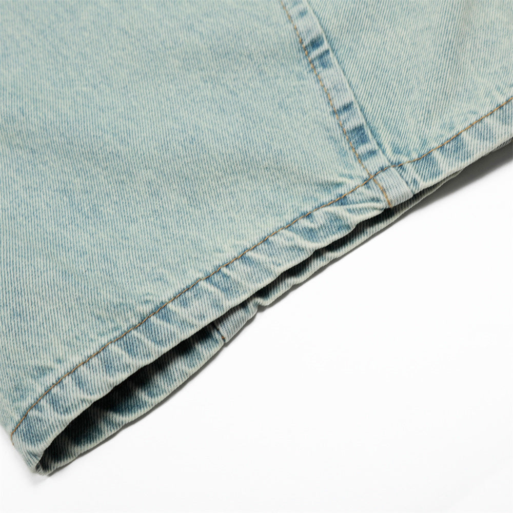 Retro Distressed Wide-Leg Denim Pants
