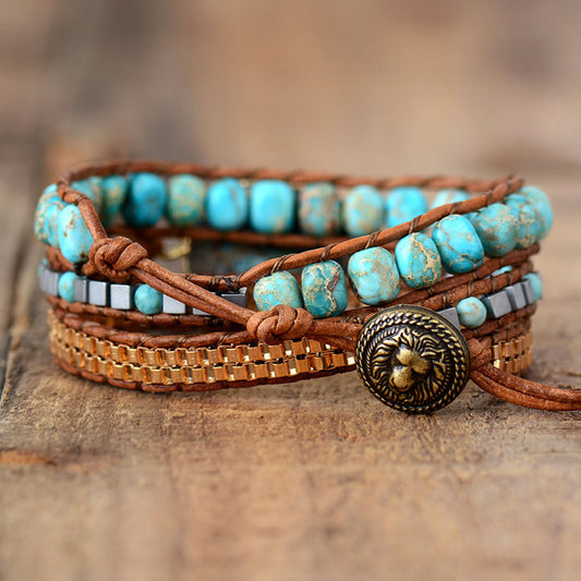 Boho Cut Corner Turquoise Triple Wrap Bracelet