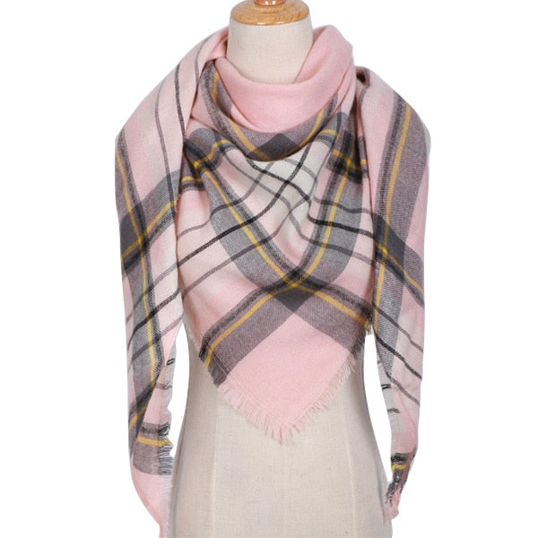Harajuku Style Winter Triangle Scarf - Cashmere Plaid Shawl