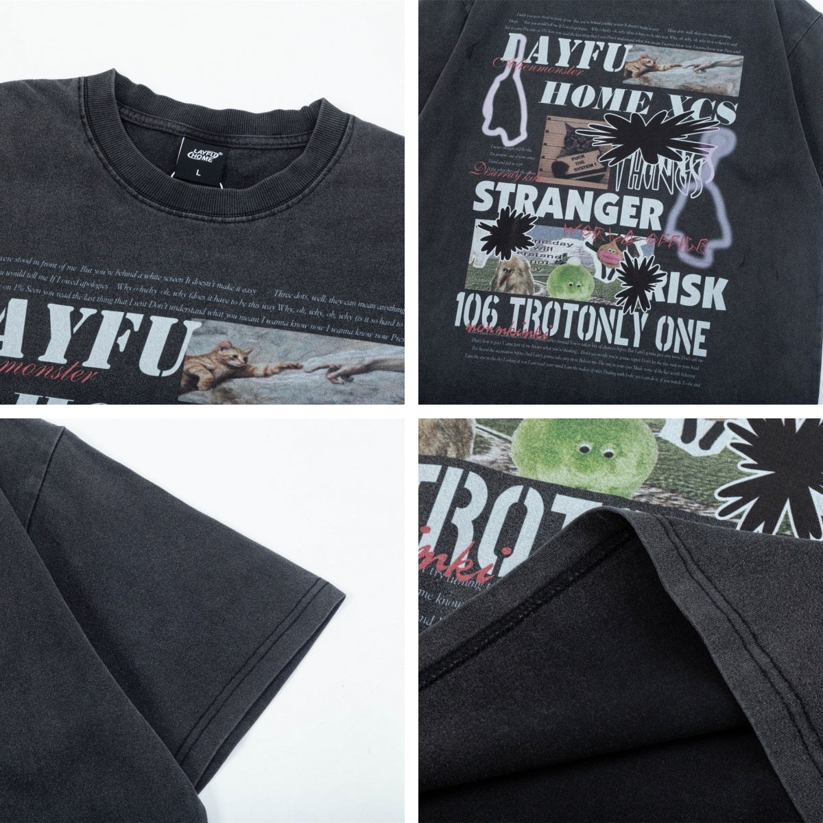 Harajuku Vintage Washed Short Sleeve T-Shirt for Men