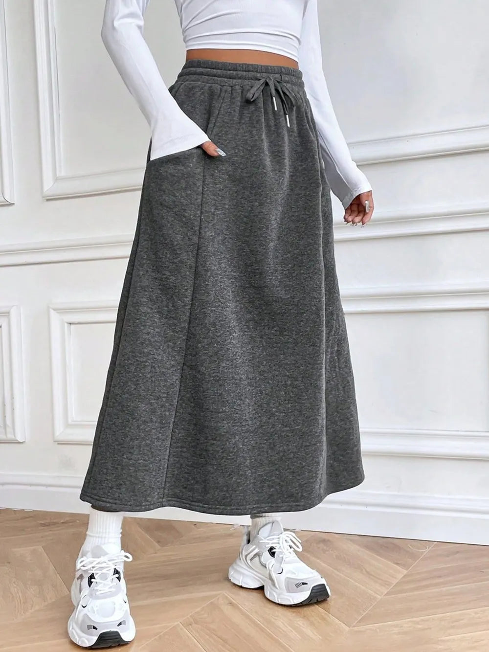 Playful Drawstring Midi Skirt with Pockets