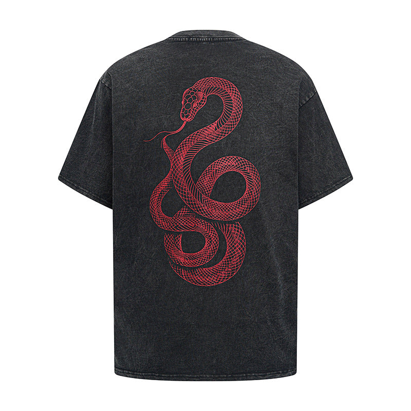 Unisex Oversized Snake Print Cotton T-Shirt - Vintage Style