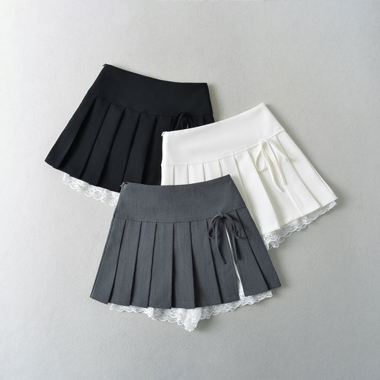 Bow Lace Pleated Skirt