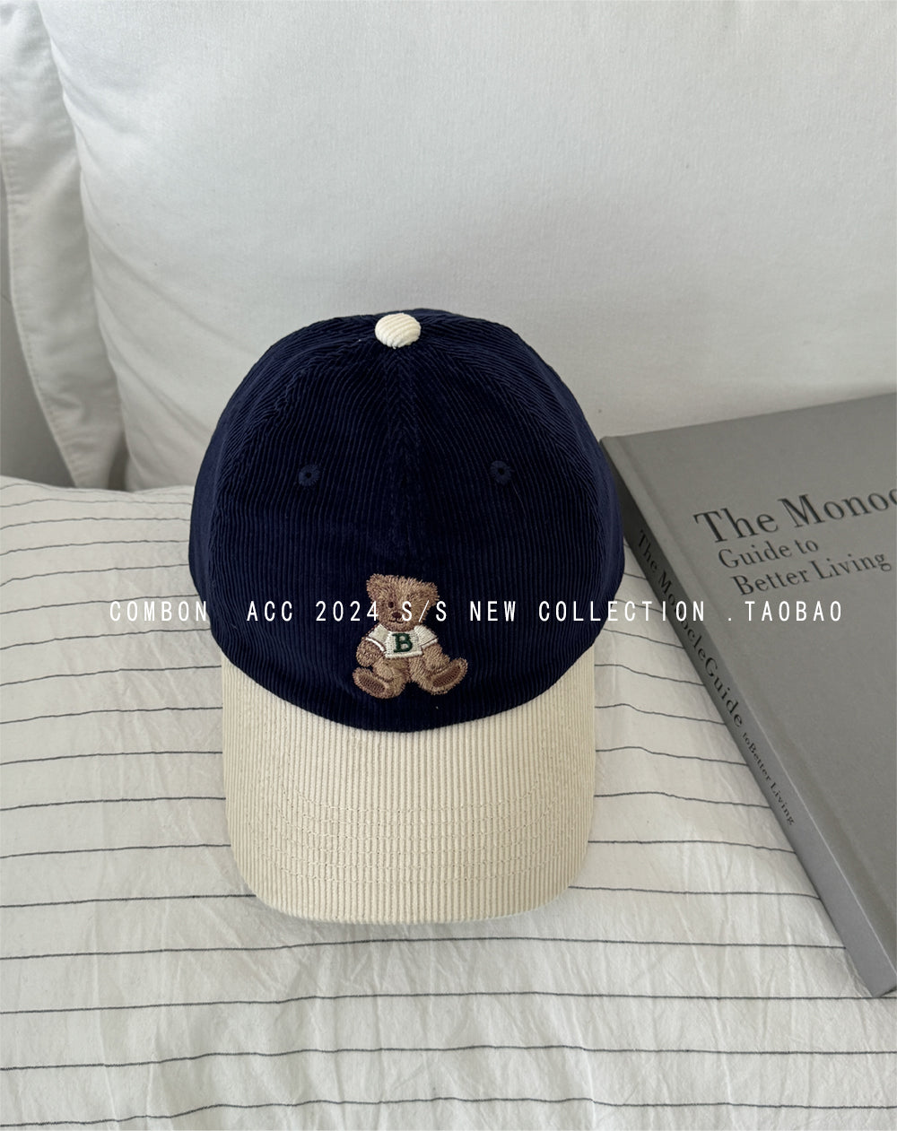 Cute Bear Embroidered Corduroy Baseball Hat for Women