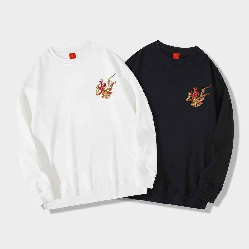 Harajuku Phoenix Embroidered Heavy Sweatshirt for Men