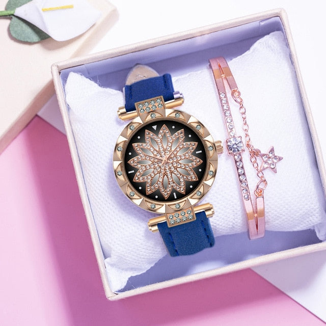 Starry Sky Leather Strap Watch for Women