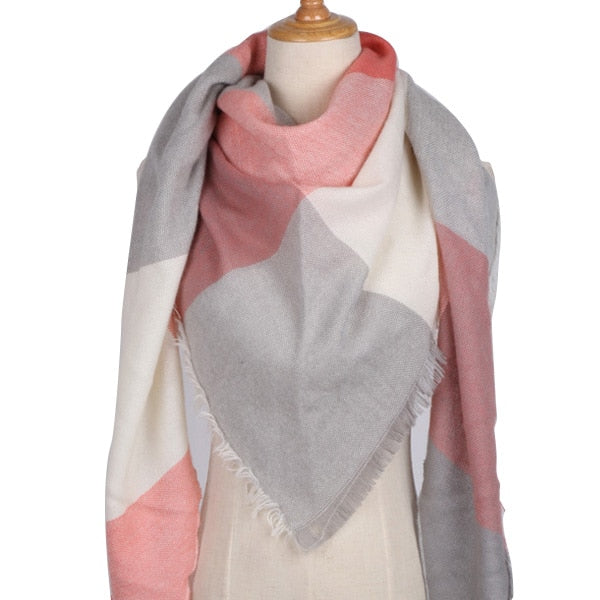 Harajuku Style Winter Triangle Scarf - Cashmere Plaid Shawl
