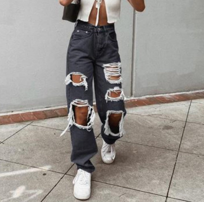 Playful Vintage Ripped High Waist Jeans for Women