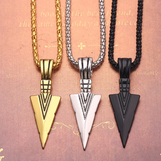 Matte Black Long Necklace with Arrow Pendant - Harajuku Style