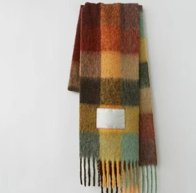 Rainbow Plaid Tassel Scarf for Autumn & Winter