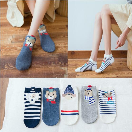 Cute Cat Ankle Socks - Pink Harajuku Style (5 Pairs)