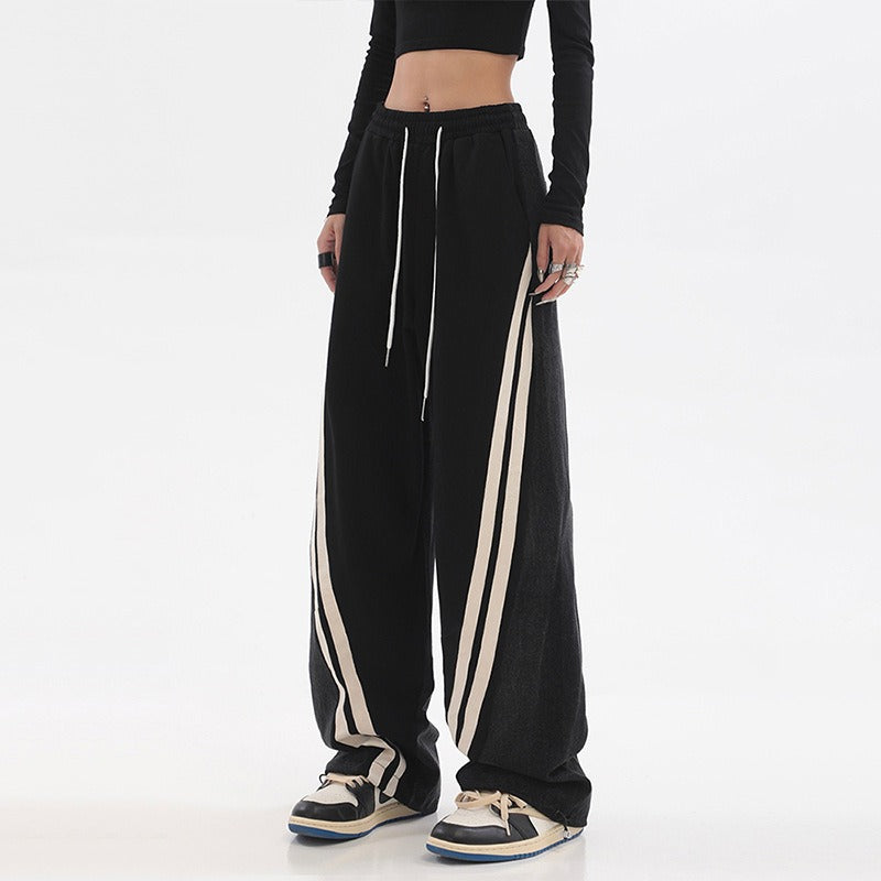 Harajuku Style Contrast Color High Waist Cropped Pants