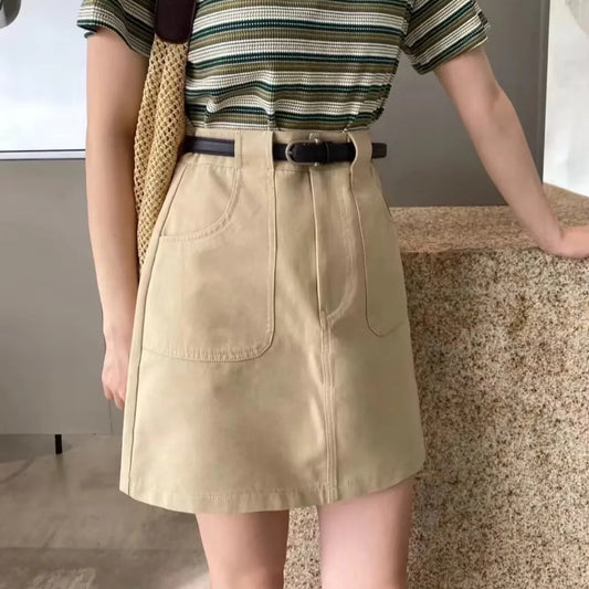 High-Waisted A-Line Skirt in Black, White, Gray, and Khaki