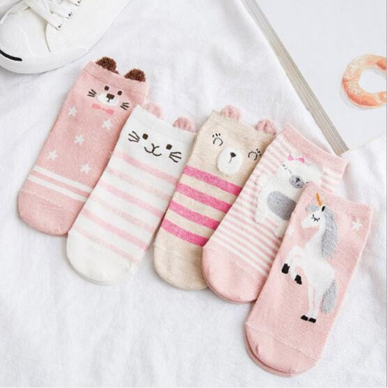 Cute Cat Ankle Socks - Pink Harajuku Style (5 Pairs)
