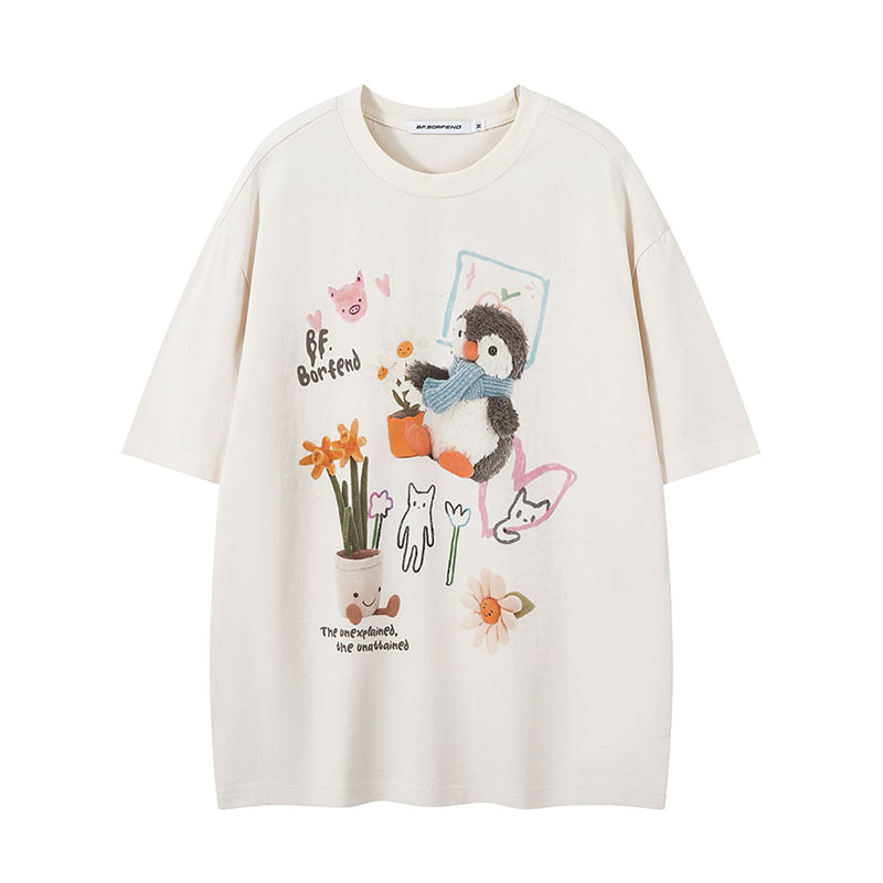 Playful Penguin Print Short Sleeve T-Shirt for Men