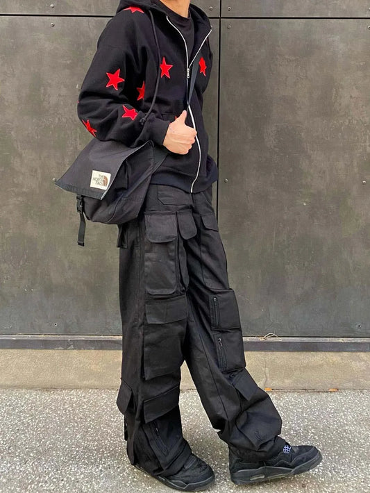 Men's Contrast Star Hooded Zip Up Hoodie - Harajuku Style