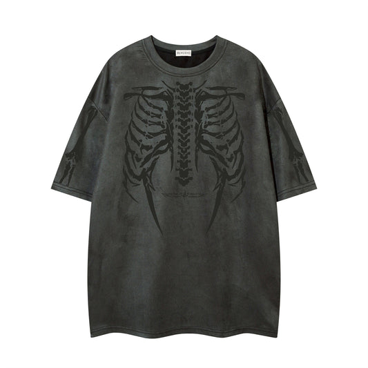 Skeleton Print Short Sleeved T-Shirt - Harajuku Style