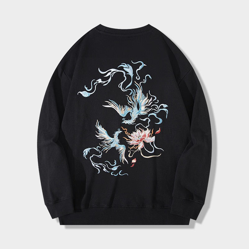 Harajuku Style Phoenix Embroidered Sweatshirt for Men