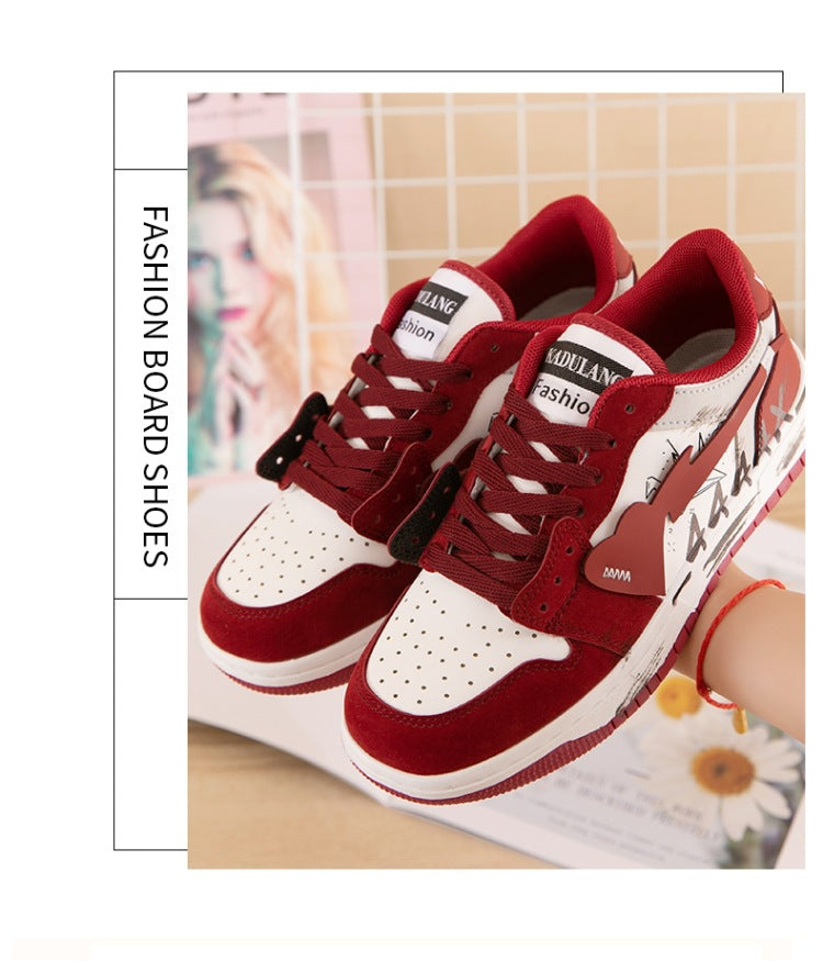 Retro Love Skateboard Shoes - Wine Red