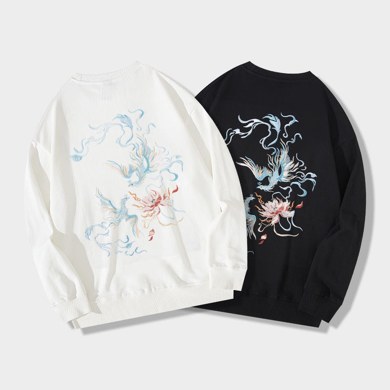 Harajuku Style Phoenix Embroidered Sweatshirt for Men