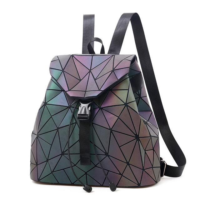 Luminous Geometric Plaid Sequin Backpack for Women