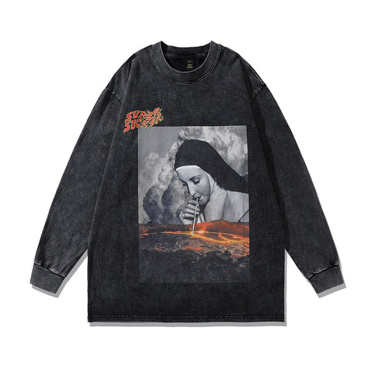 Unisex Retro Print Long Sleeve T-Shirt - Harajuku Style