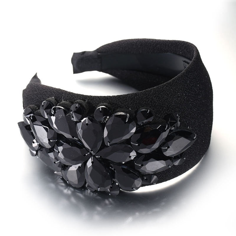 Solid Color Diamond Inlaid Wide Edge Anti-Slip Face Wash Headband
