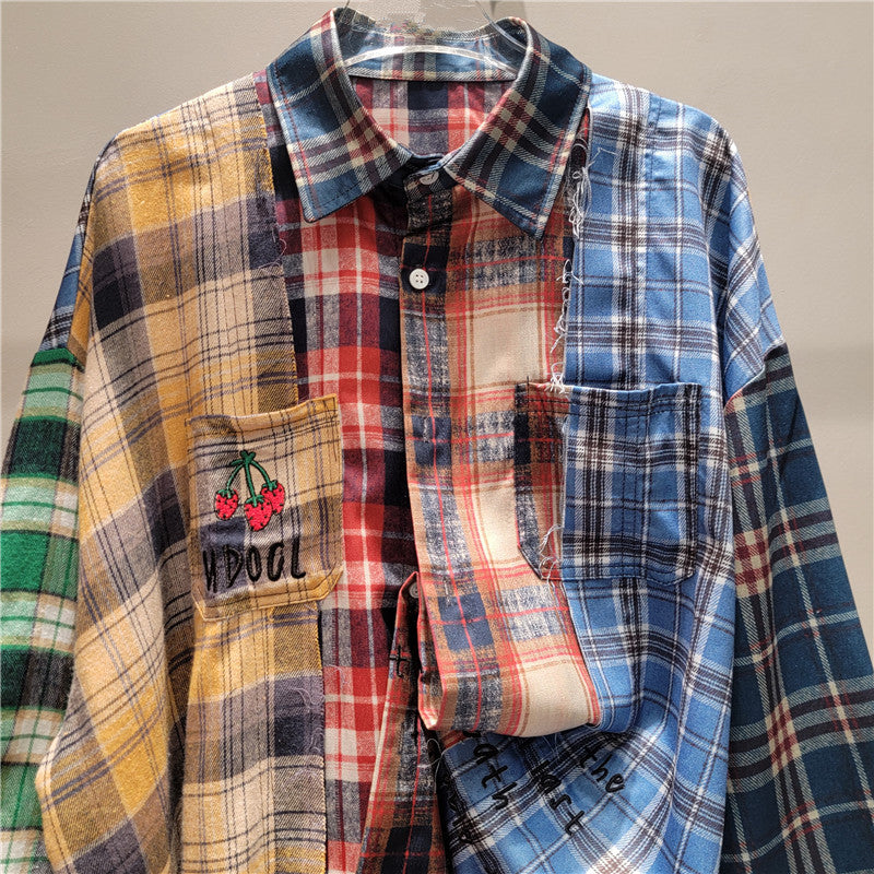 Retro Plaid Loose Fit Shirt for Women - Harajuku Style