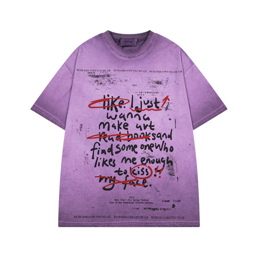 Harajuku Style Vintage Letter Print Casual T-Shirt for Men