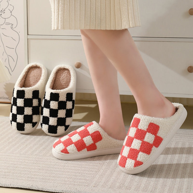 New Winter Checkerboard Cotton Slippers