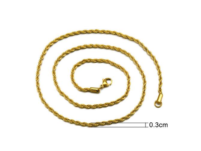 3mm Rope Chain Necklace - Gold & Silver Stainless Steel