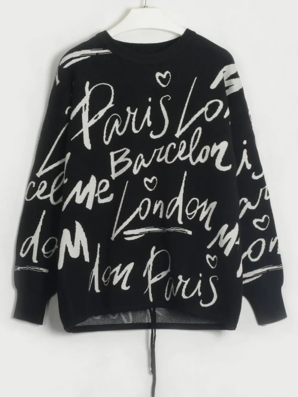 Drawstring Hem Letter Pattern Sweater