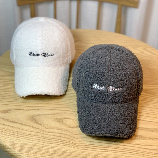 Playful Lamb Hair Baseball Cap for Winter Fashion