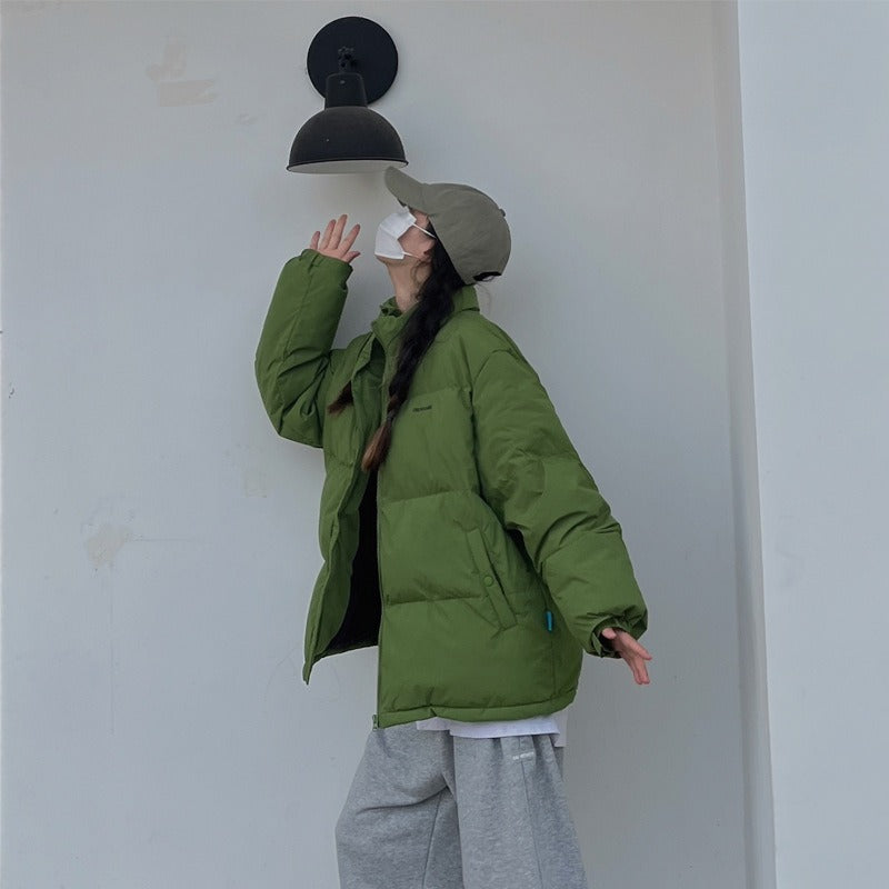 Trendy Green Down Cotton Jacket for Women - Harajuku Style