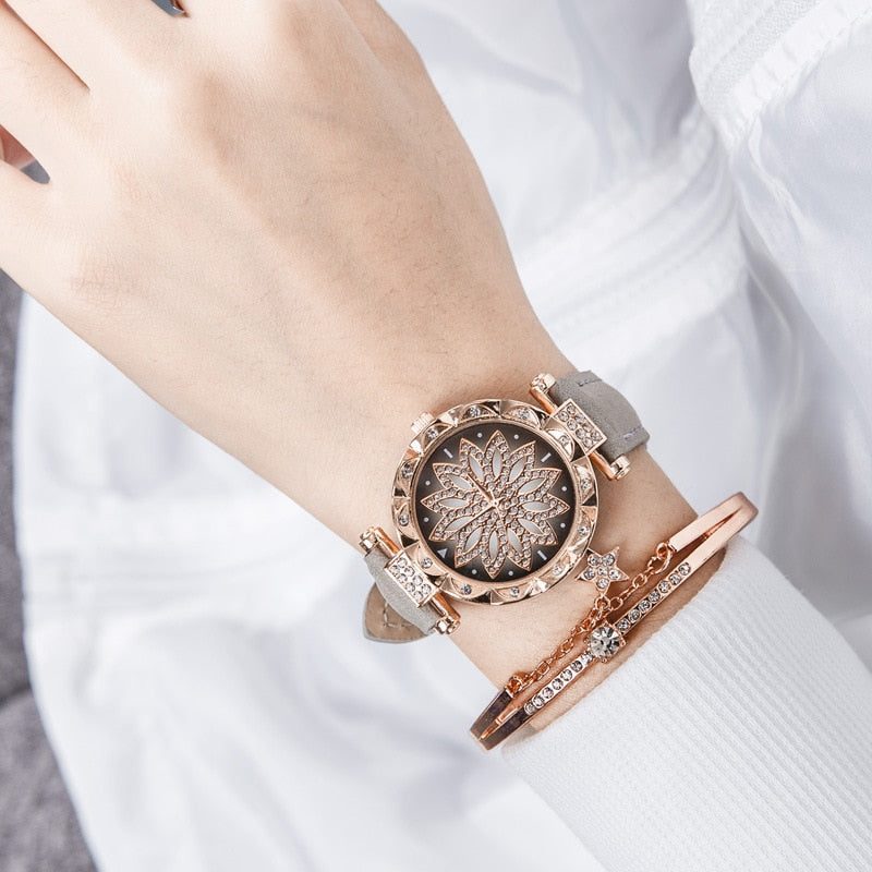 Starry Sky Leather Strap Watch for Women
