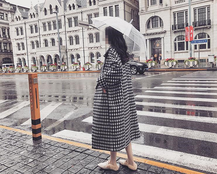 Harajuku Style Women's Checkered Woolen Windbreaker