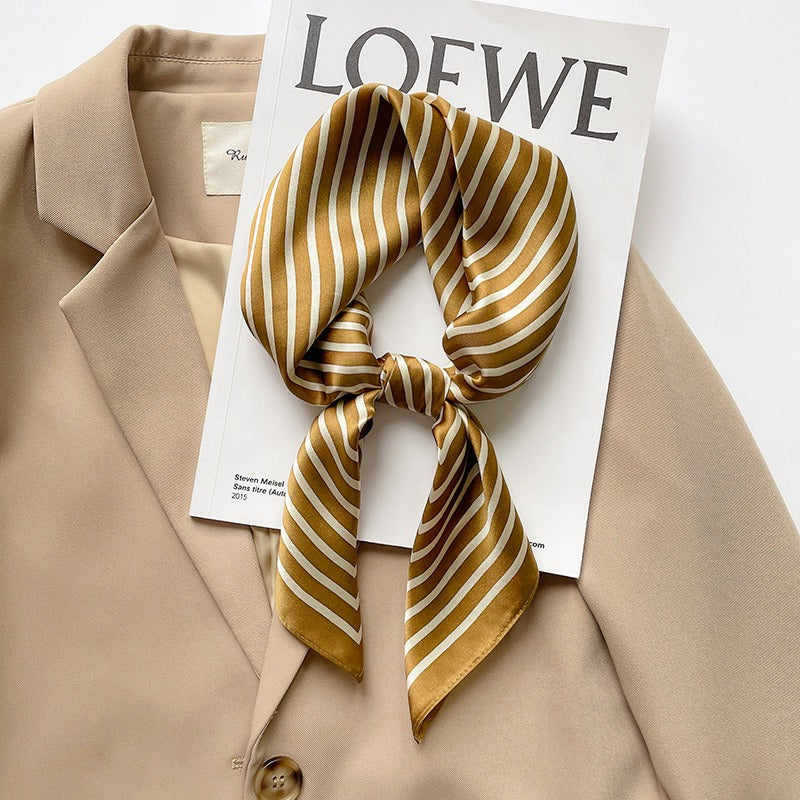 Playful Striped Mulberry Silk Square Scarf for Women