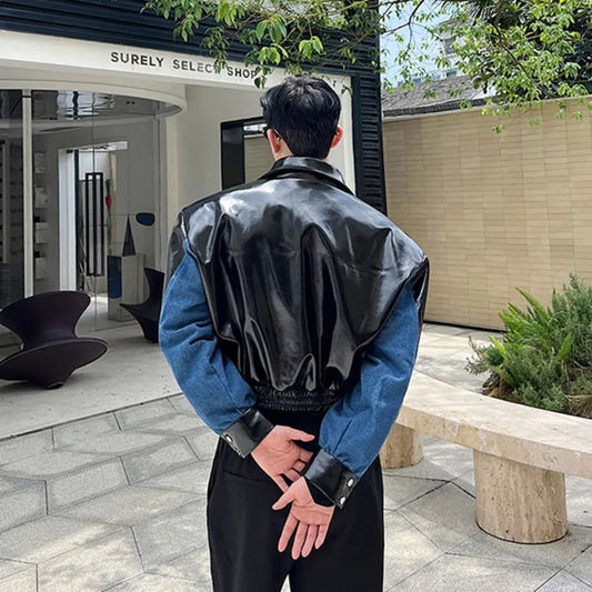 Korean Style Denim Patchwork Short Jacket for Men