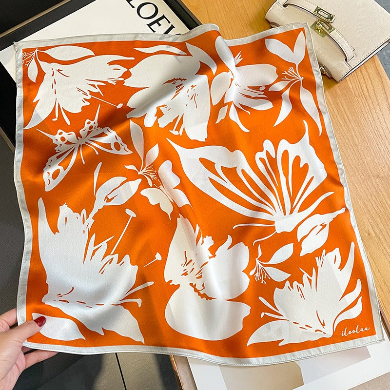 Playful Printed Silk Scarf for Women - Harajuku Style