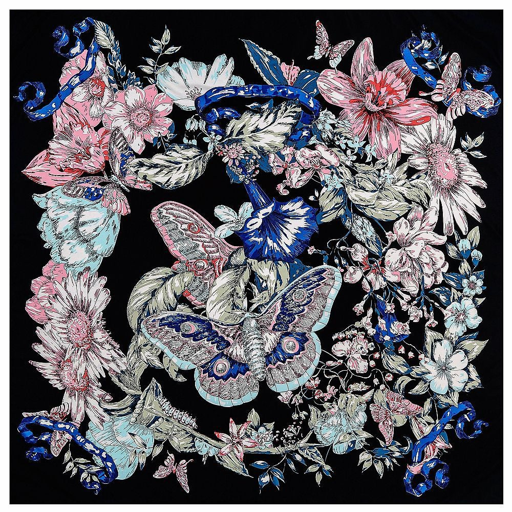 Hand-Painted Butterfly Flower Shawl - Versatile Square Scarf